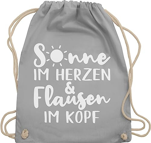 Turnbeutel Rucksack - Sprüche Statement mit Spruch - Sonne im Herzen und Flausen im Kopf - Unisize - Hellgrau - beutel+rucksack+mit+sprüchen sprueche beutel sprüchen spruechen stoffrucksack