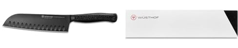 WÜSTHOF Santoku, Performer (1061231317), 17 cm Klinge, DLC-Beschichtung, Kullenschliff, schwarzes Messer & Klingenschützer (2069640205), Schutzhülle für Messer u. Küchenmesser bis 20 cm Klingenlänge