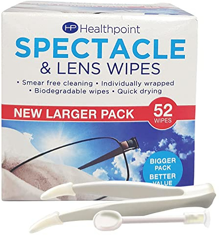 Healthpoint Glasses Wipes & Contact Lens Applicator - 1040 Individually Wrapped Lens Wipes - Also Suitable for Cameras, Binoculars & Smartphone Screens (20 Extra Value Packs of 52 = 1040 Wipes)