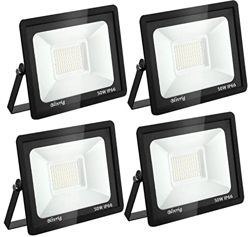 Blivrig 4PCS 50W LED Strahler Außen Warmweiß 3000K, 5000LM Außenstrahler, IP66 Wasserdicht LED Fluter Aussen, Flutlicht, Aussenlampe für Gärten, Innenhöfe, Garage, Hotel | 120° Abstrahlwinkel, Superhell, Energieeffizient, IP66 Wasserdicht, Großer Beleuchtungsbereich für Außen Gärten Hof Garage
