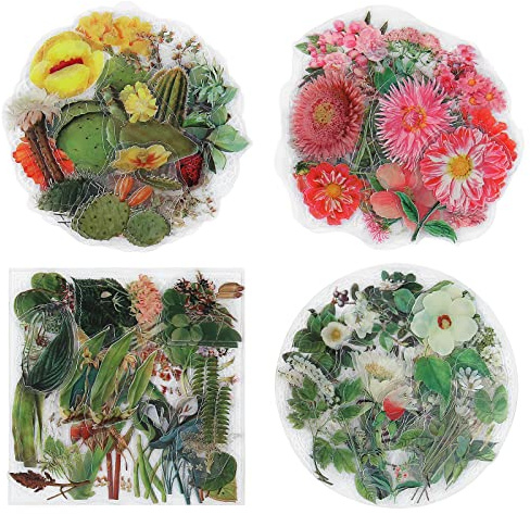 NOGAMOGA Transparente Blumen Aufkleber, Scrapbooking Sticker Set, 120 Stück, Ideal für Tagebuch Fotoalbum Karten Basteln (Blume B)