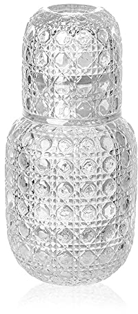 Yalucky Vintage Water Carafe Bedside Water Carafe & Glass Set Carafe with Glass Cup Nightstand Thicked Glass Mouthwash Decanter Bedroom Guestroom Bathroom Kitchen 14.8oz/440ml (Transparent) (335)