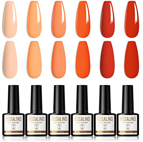 ROSALIND UV Nagellack Nude Rot Orange 6 Farben Gel Nagellack 8ml Shellac Nagellack UV LED Soak Off Gel Nail Polish Geeignet FüR AnfäNger, Nagelstudios