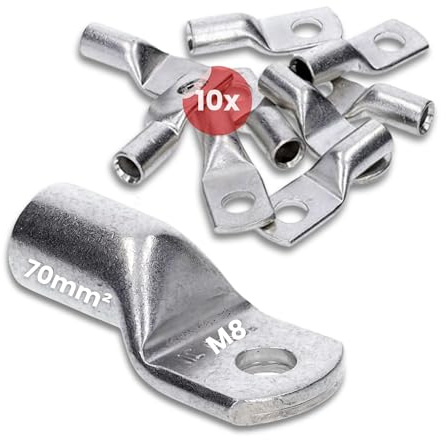 Kalitec 10x Rohrkabelschuhe 70mm² M8 - Kupfer Kabelschuhe verzinnt | Standard Quetschkabelschuhe nach DIN EN 13600 - Kabelquetschverbinder ideal für Solar, Auto & Elektro-Installation