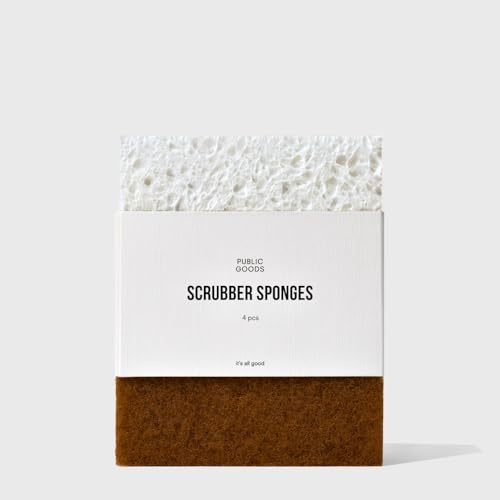 Public Goods Scrubber Sponge | Cleaning & Scrubbing Sponges for Dishes & Kitchen Sink | Natural, Plant-Based Sponges | Pack of 4
