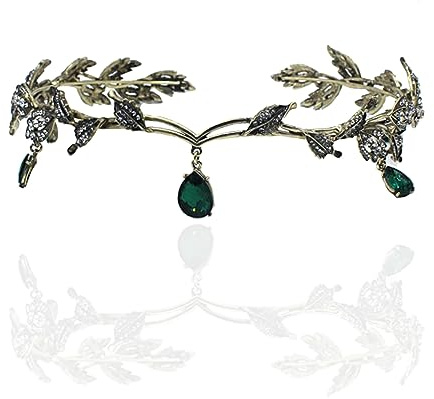 ZOOMPIL Tiara con Strass e Foglie, Tiara Nuziale di Cristallo, Corona per Capelli Vintage Verde per Donne Adulte per Occasioni Formali ed Eleganti