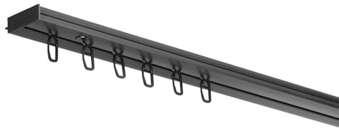 RENA Vorhangschiene 1-Läufig Gardinenschiene aus Kunststoff Vorhang-Deckenschiene mit Überklipshaken Gardinenleiste Gardinenstange Gardinen Vorhänge für Deckenmontage Schwarz 260cm
