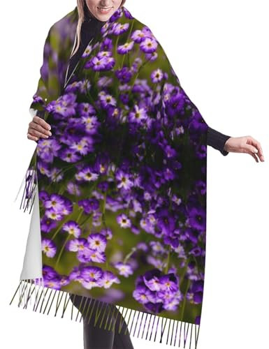 ZISHAK Niagara Herbst Chic Strickschal mit Quaste, warmer Damenschal, quadratischer Seidenschal, Viele lila Blumen, Einheitsgröße