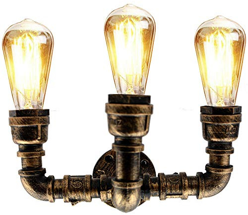 Industrielle 3-Wege-Rohrwandleuchte im Vintage-Stil – Steampunk-Wandleuchte mit E27-Fassung für Loft, Café, Bar, Restaurant, Schlafzimmer und Wohnzimmer (Gebürstetes Kupfer)