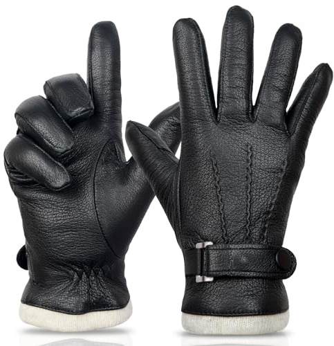 SURAWIL Mens Leather Gloves Mens Dress Glove Touchscreen Winter Gloves for Men Driving Gloves Cashmere Lined M051US-T Black L