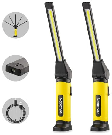 Napatyre LED Torch Rechargeable Work Light,1000 Lumens Inspection Lamp with Magnetic Base,120° Rotation 3 Modes Portable Inspection Light for Car Repair, Camping and Emergency (2 Pack)