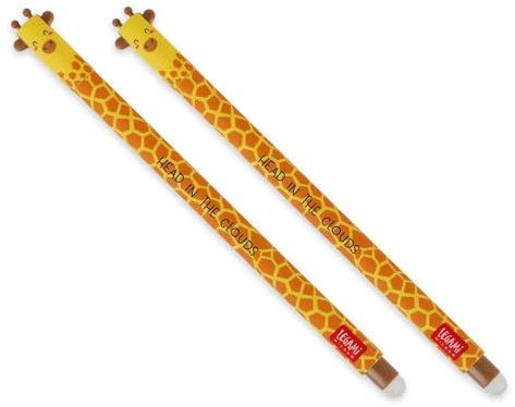 LEGAMI Löschbarer Gelschreiber, Giraffe, thermoempfindliche Tinte, 0,7 mm Spitzendurchmesser, 15 cm Länge, schwarze Tinte (2 Stück)