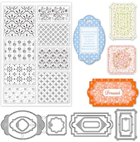 ORIGACH Background Pattern Stamps and Cutting Dies - Clear Stamps and Cutting Dies for Making Card Tags, Scrapbooking DIY Crafting Decorative
