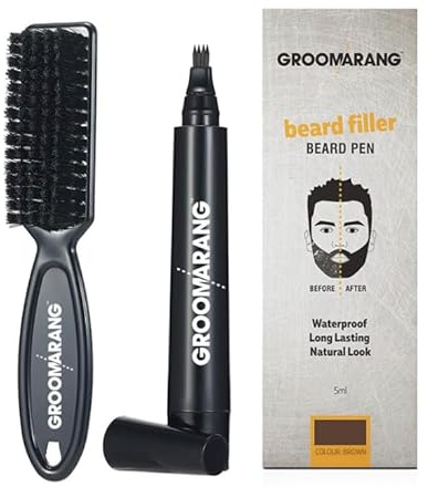 Beard Pen GROOMARANG® Beard Pencil Filler for Men - Natural Enhancer to Fill, Shape and Define - Black or Brown (Light Brown)