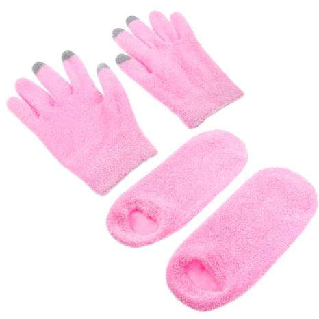 FRCOLOR 1 Conjunto De Guantes Y De Pies Manos Máscaras De Spa Mujeres Guantes De Reparación De Guantes De La Noche Humedecer Tela Rosa Máscara De Mano Calcetín