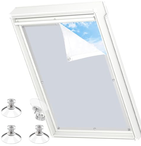 MUHOO Verdunkelungsrollo Fenster Innen, Dachfenter Rollo ohne Bohren, 100% Blickdicht Thermorollo mit Saugnäpfe- Grau (96x115cm, S08)