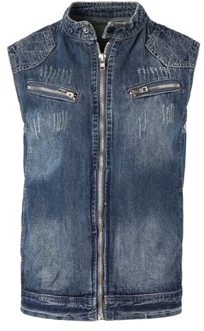 Yukirtiq Gilet en Jean pour Homme Rétro Veste sans Manches de Moto Gilet en Denim avec Fermeture éclair Vintage Gilet de Motard en Jean avec Poches, Bleu, XXL