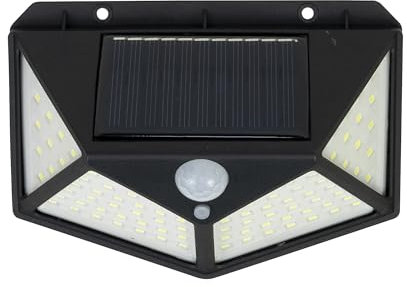 PNI GreenHouse WS10 - Lampada solare a LED, 100 LED, 600 lm, angolo PIR 120 gradi, batteria 1800 mAh, montaggio a parete
