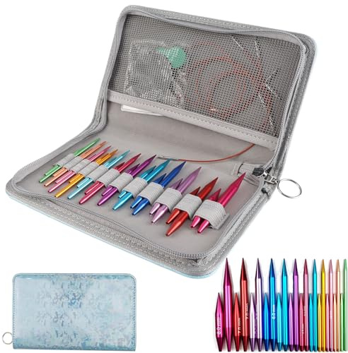 ZLXHDL Stricknadeln Set 3–8 mm, Austauschbare Rundstricknadeln in verschiedenen Farben, 12 Paare Aluminium Stricknadel-Set mit Kabeln & Zubehör, inkl. Aufbewahrungstasche für Anfänger & Profis