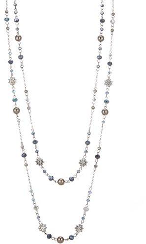 FULU AUTUMN Lange Perlenkette Damen Silber Schwarz Statement Kette Modeschmuck Kett Lang Vintage Schmuck Geburtstag Geschenke für Frauen