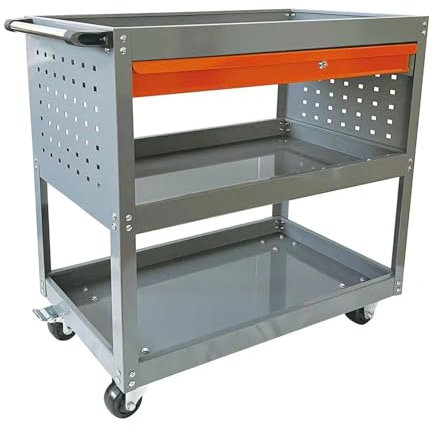 YCOVSFP Rollbarer Servicewagen Mit Rädern, Werkzeugwagen, Robuster Werkzeugaufbewahrungs-Organizer Aus Metall Mit 3 Ebenen Und Schubladen for Lager, Garagen Und Werkstätten(Gray)