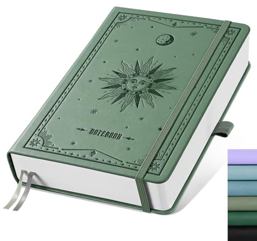 EMSHOI A5-Notizbuch, blanko, 320 Seiten, 100 g/m² dickes Papier, Hardcover-Leder, Kunst-Skizzenbuch zum Zeichnen, unliniert, einfarbiges Skizzenbuch für Damen und Herren, Arbeit, Schreiben, 14,5 x 21