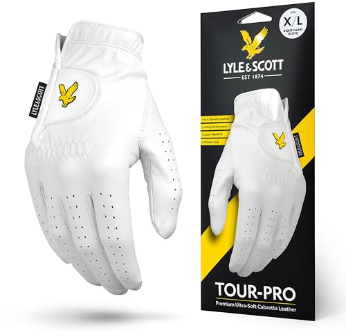 Lyle & Scott Golfhandschuh - Premium Ultra Soft Cabretta Leder, Ultimate Grip, Moisture Control, Weiß, Herren, Golfzubehör, Golfhandschuhe, Rechts, Pull On