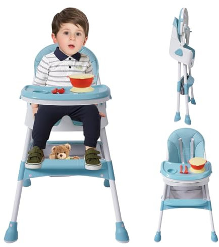Kinderhochstuhl Hochstuhl Baby, 2-in-1 Klappbarer Baby Essstuhl mit Besteck, Klappbar Höhenverstellung Essstuhl Baby für Zuhause und Unterwegs, Kinder Essen Stuh ab 6-36 Monaten (Grün)
