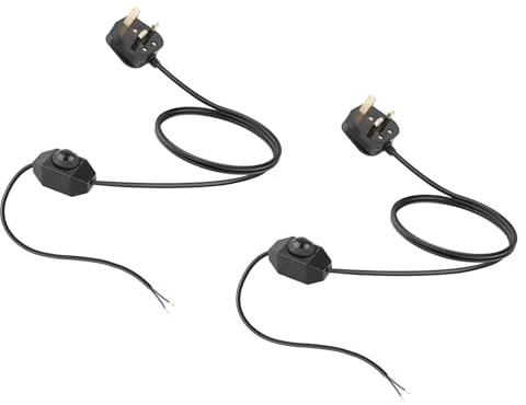 Glirowy 1.8m Black Dimmer Switch Cable, Compatible with Lamp & Heater, 0-100% Dimmable, 100W, 250V AC, 2 Packs