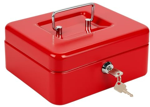 Best House | Metal Cash Money Box with Lock and Key | Cash Box with Slot | 6 Inch | RED | Pack of 1 | 6 Compartments, Lockable Portable with Removable Change Tray for Home, Office, and Events