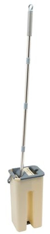 Nass- & Trockenmopps, Wischmopp Set Mit Eimer Bodenwischer Set 360 Wischmop mit 10 Mikrofaserpad Putzlappe und Abfluss-Stopfen, zum Trocken- und Nasswischen, Böden und Wänden, Beige