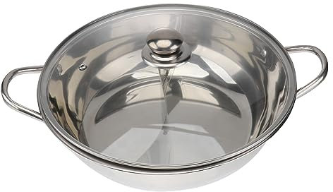 CHICAMPERA Casserole à Induction avec Séparateur Double Poignée Large en Acier Inoxydable 304 pour Fondue Chinoise pour Réunion de Famille ou Fête Entre Amis