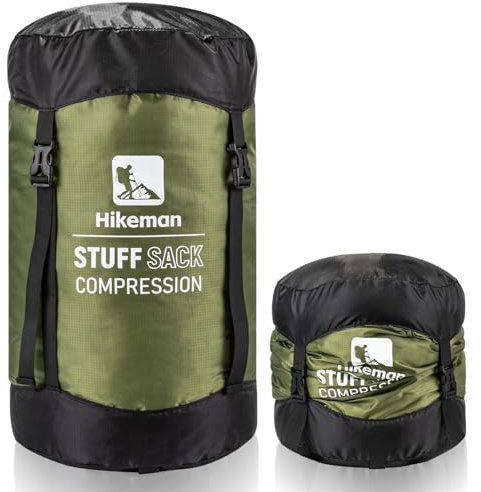 HIKEMAN Compression Sack, 50% More Storage! 12L/19L/32L/46L/53L Compression Stuff Sack, Water-Resistant & Ultralight Sleeping Bag Stuff Sack - Space Saving Gear for Camping, Hiking(Army Green,XXL)