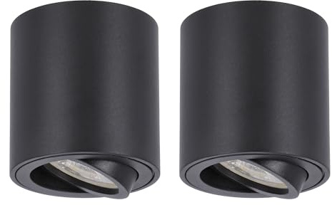 LED Deckenspot Aufbaustrahler, Farbe schwarz, Aufbauspot schwenkbar Deckenstrahler 230V, Deckenleuchte mit GU10 Fassung Deckenlampe Aufputz Spots aus Aluminium, Aufbauleuchte Rund 2 Stück (2)