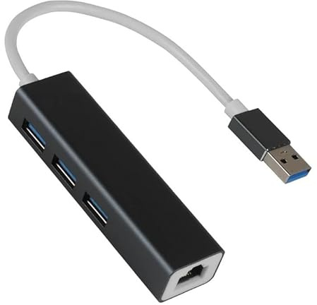 Hub USB-A con 3 Puertos USB 3.0 y conexión RJ45 Gigabit, Ideal para expandir conectividad y transferir Datos rápidamente.
