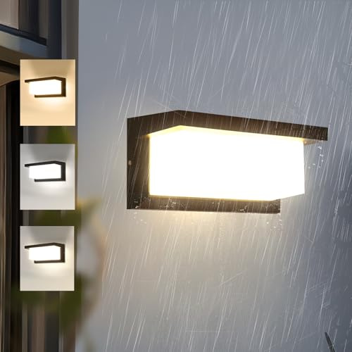 SILAMPDI Aplique Pared Exterior 18W Lampara Exterior Pared 3000K 4000K 6500K IP65 Impermeable Apliques LED Aluminio para Jardín, Terraza, Patio