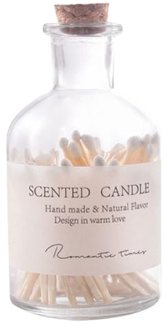 Glass Bottle Matches 1 Bottle 50 Pcs Wooden Matchsticks with Lid | Built-in Striker, White Retro Finish, Easy to Carry Storage, Suited to Living Room or Outdoor Use, Classic and Chic