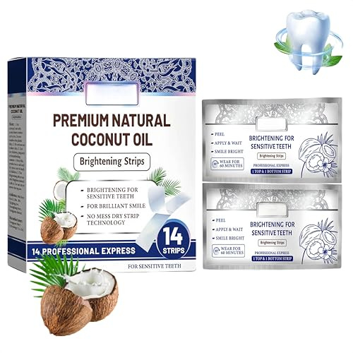 Bandes blanchissantes à la menthe et à la noix de coco, ingrédients naturels pour un blanchiment des dents en douceur, formule douce, design pratique, haleine fraîche pour un sourire éclatant (1Pièce)
