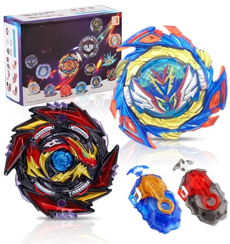 Set de Cuchillas Bey Burst Turbo, Afenau 2 en 1 4D Top de Batalla Metal Fusion, Set de Inicio Gyro Burst con 2 Tops y Lanzador, Top de Batalla Bey para Navidad y cumpleaños