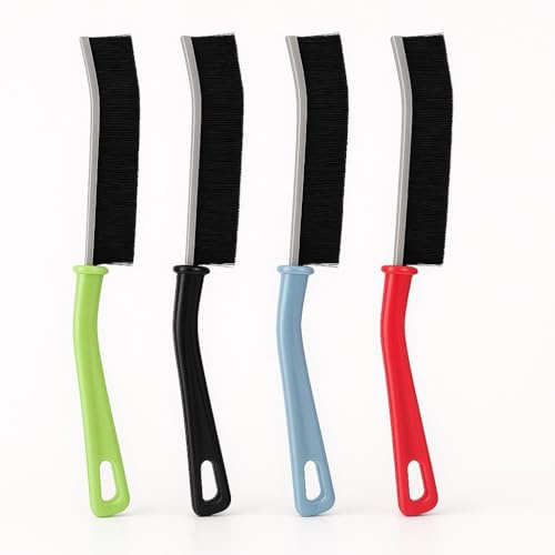 Crevice Cleaning Brush Set UK - Slim Grout Cleaner with Hard Bristles & Plastic Handle - Small Brushes for Cleaning Awkward Narrow Spaces (4)