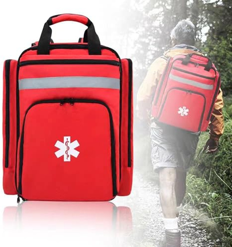 BDXZJ Zaino Professionale Di Pronto Soccorso Vuoto, Zaino Medico Tattico Con Riflettente, Borsa Medica Grande Capacità Per Campeggio, Escursionismo E Uso Domiciliare, Colore Rosso