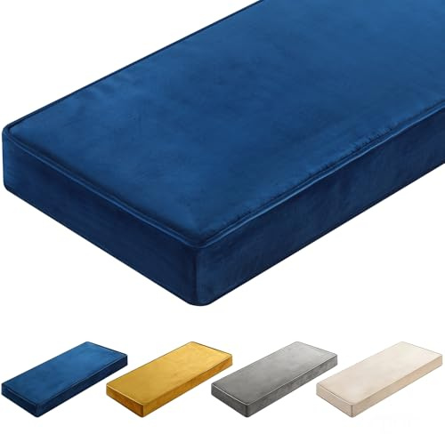 Wenqik Bench Cushions 42x16x4 Inch Window Seat Cushions for Indoor Furniture Velvet Kitchen Dining Bay Seat Tufted Porch Swing Thicken Bench Pad Memory Foam(Royal Blue)