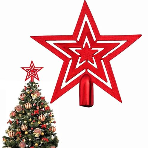 Christbaumspitze in Stern-Form Stern Für Die Weihnachtsbaum-Spitze Weihnachtsbaumstern- Christbaum-Schmuck Aus Kunststoff Baumspitze Weihnachten Für Weihnachtsdeko, Rot Weihnachtsbaumschmuck