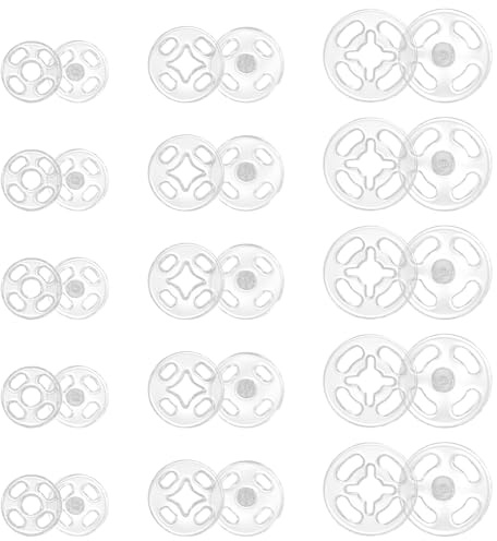 LXUEJIE 36 Sets Plastic Sew-on Snap Buttons, 3 Sizes Invisible Sew on Press Buttons Kit Round Clear Snap Fasteners Button for Shirts Sewing Clothing DIY Craft(7.5mm, 10mm, 12.5mm)