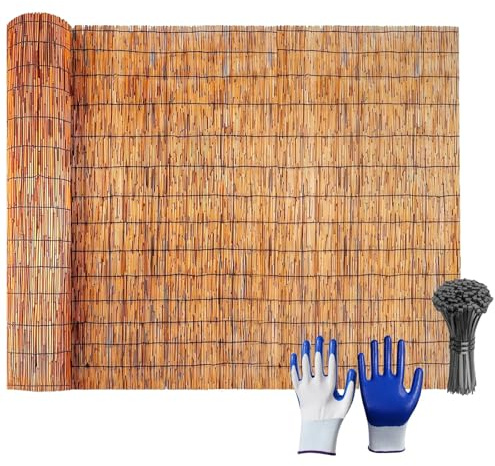 Rouleau de clôture d'intimité en bambou naturel – Panneau décoratif d'extérieur pour balcon, terrasse, jardin, restaurant et hôtel – Rideau rustique (H x L) : 1,8 x 4,9 m