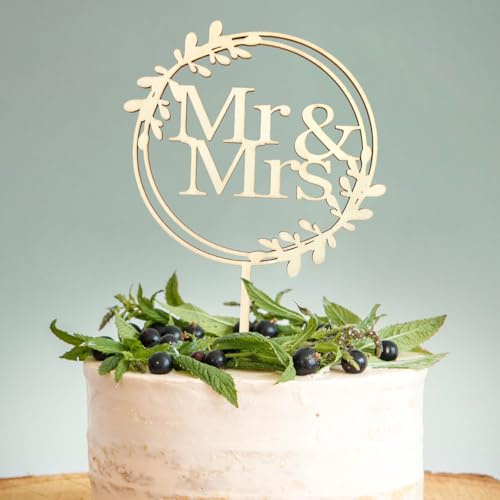 Wedding Cake Topper, Wooden Mr and Mrs Cake Topper for Wedding Anniversary Engagement Proposal Party Cake Decoration (Style 1)