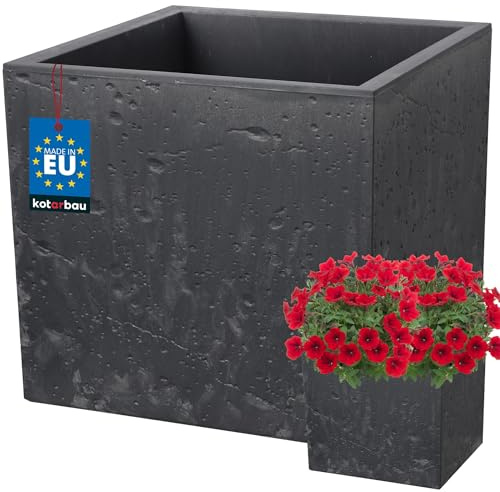 KOTARBAU® Blumentopf - Quadratisch - 39 x 39 x 37 cm - Übertopf in Beton Optik - aus PVC - Blumenkübel für Outdoor & Indoor - Dunkelgrau - Blumenübertopf mit Innentopf
