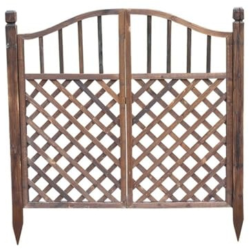 Outdoor Garden Gates, Freestanding Wood Fencing, Arched Double Door Fence Gate, Carbonised Vintage Wooden Doors for Home Yard, Vegetable Garden, Garden