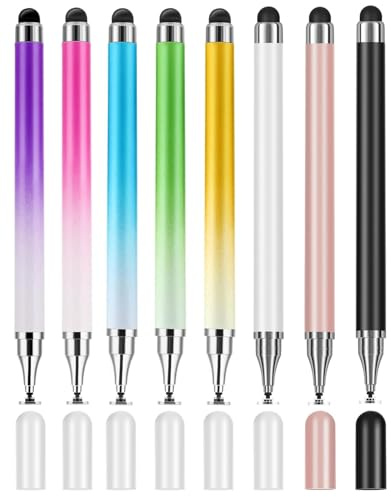 HUVZOR 8 Pezzi Penna Stilo 2 in 1, con Disco Trasparente e Silicone ad Alta Sensibilità, Pennino Capacitivo a Punta Fine per Tablet Smartphone, Con cappuccio in silicone