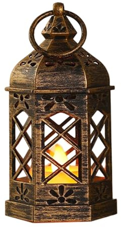 Yumneo Farol de vela, linterna vintage con vela LED, centros de mesa con asa para interiores y exteriores, porche, patio, dormitorio, , sala de estar, Diwali, boda, Pascua